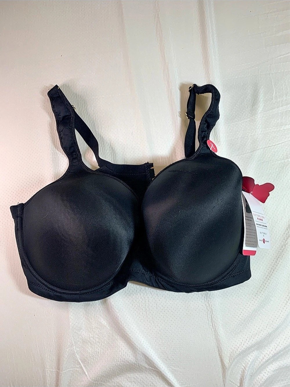 NWT Ashley Stewart Butterfly Plunge Underwire Lined Push Up Bra Black 42DD read*